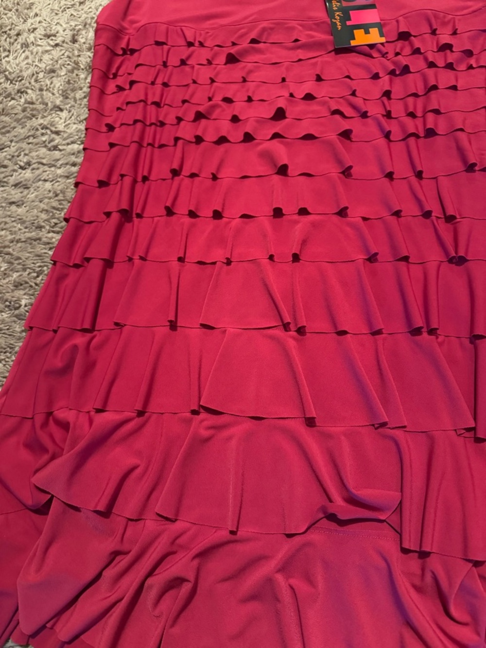 NWT ISLE by Melis Kozan Sz Medium Berry Pink Graduating Ruffle Tiered Mini Dress - Picture 5 of 7